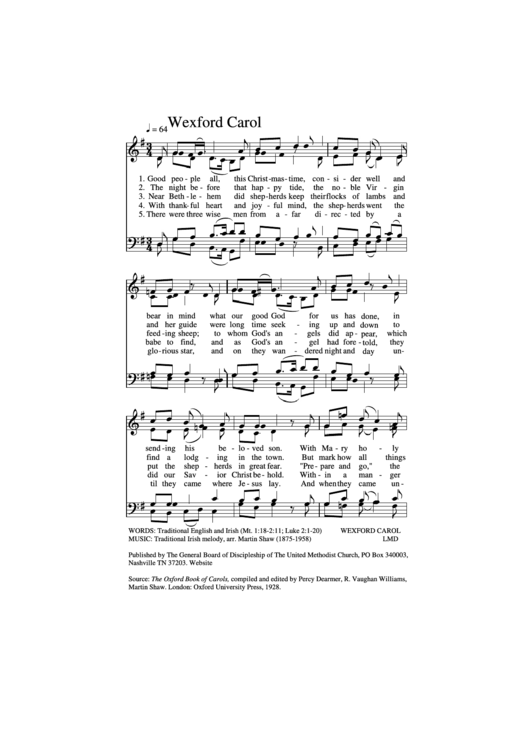 Wexford Carol Sheet Music Printable pdf