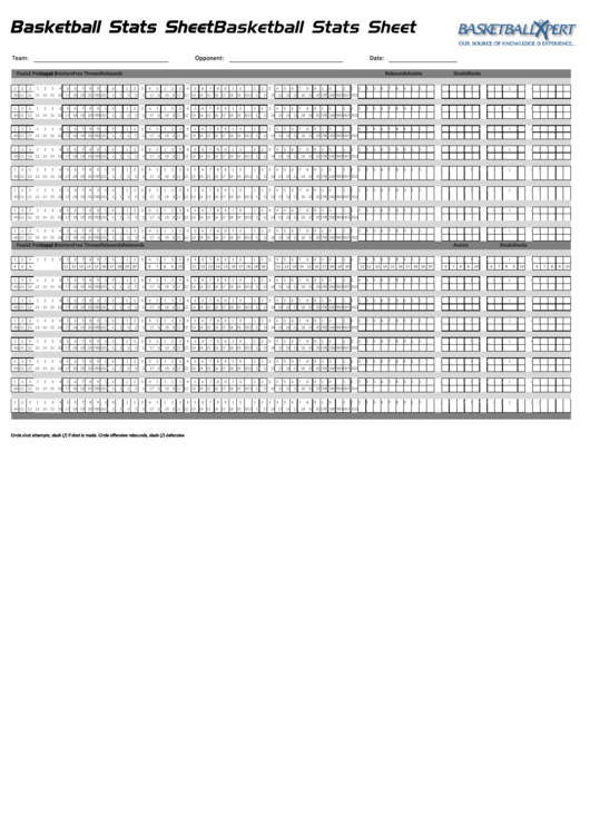 Basketball Stats Sheet Template Printable pdf