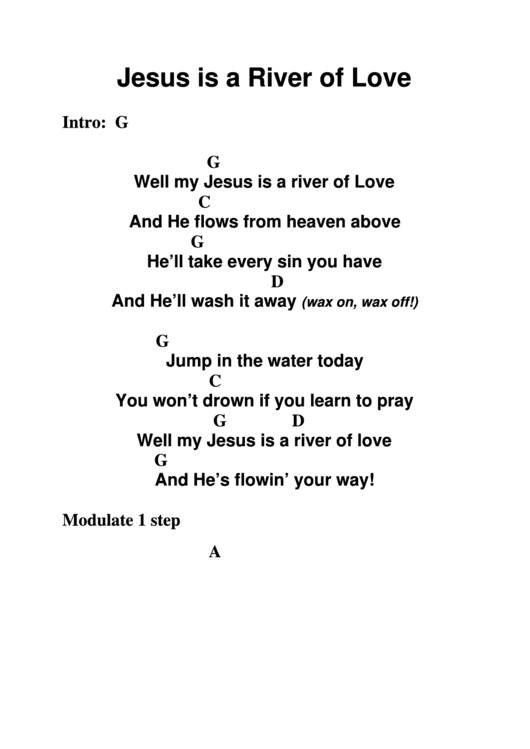 Jesus Is A River Of Love - Key: G Printable pdf