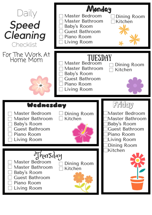 Speed Cleaning Checklist For The Work At Home Mom Printable pdf