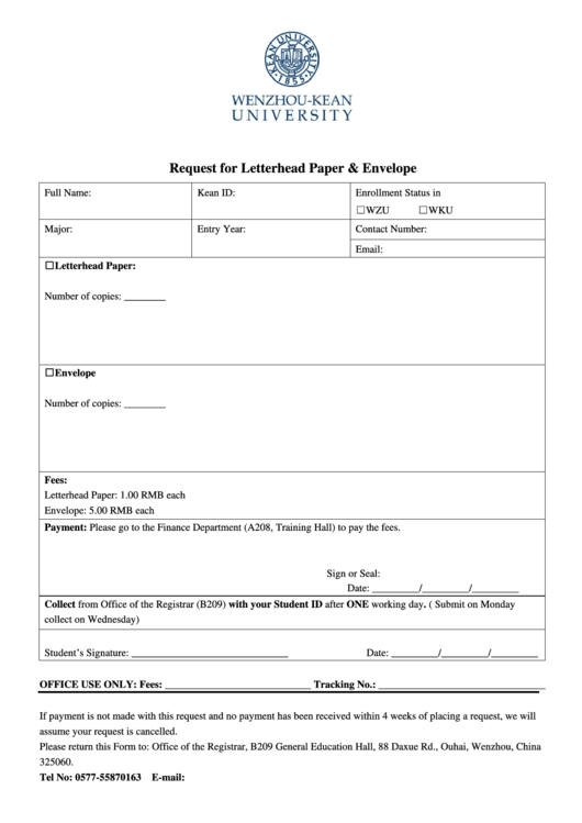 Request For Letterhead Paper & Envelope Printable pdf