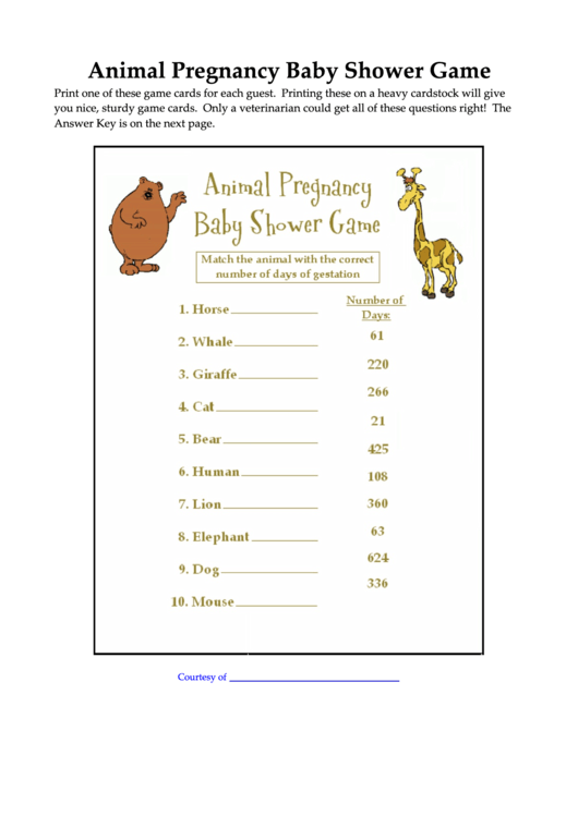 Animal Pregnancy Baby Shower Game