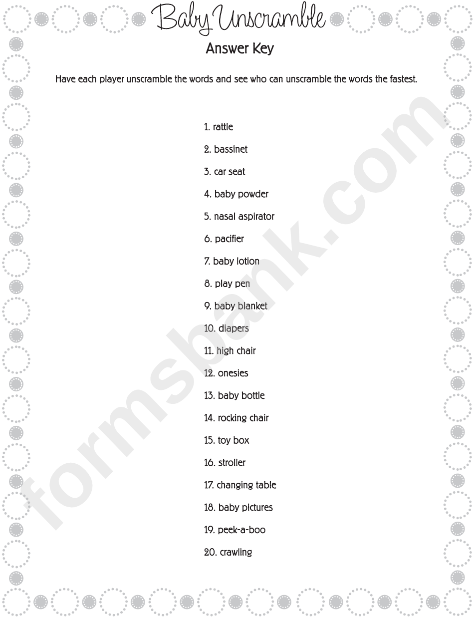 Baby Unscramble Baby Shower Game Template