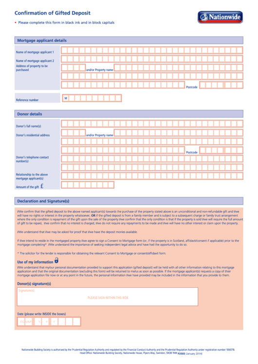 Confirmation Of Gifted Deposit Form Printable pdf
