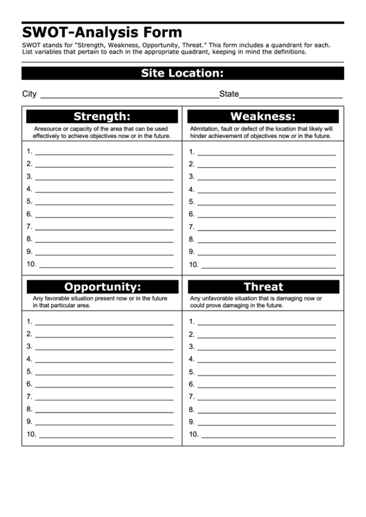 Blank Swot-Analysis Form Printable pdf