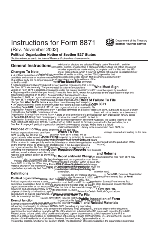Instructions For Form 8871 - 2002 Printable pdf