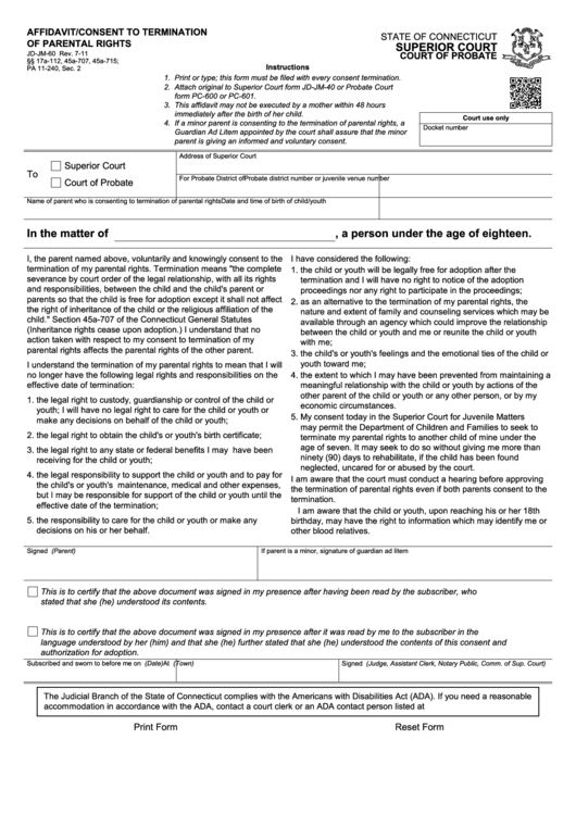 Affidavit consent To Termination Of Parental Rights Printable Pdf Download