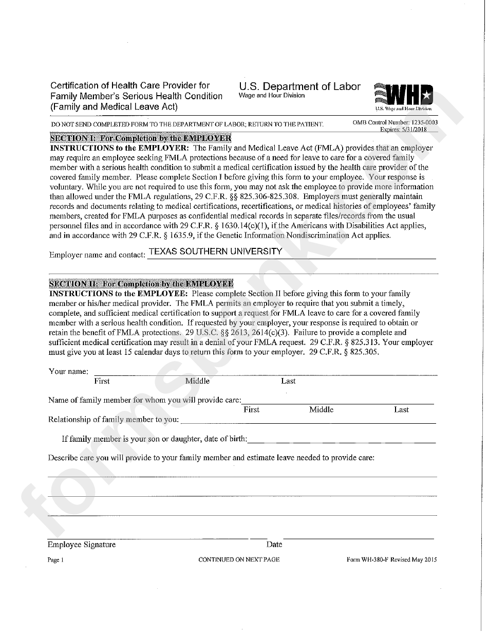 Form Wh380F Certification Of Health Care Provider For Member'S