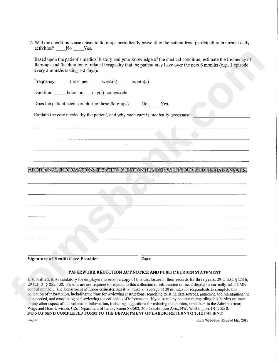 Form Wh-380-F - Certification Of Health Care Provider For Member