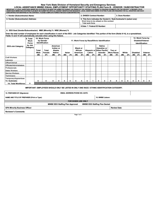 Fillable Equal Employment Opportunity Staffing Plan Printable pdf
