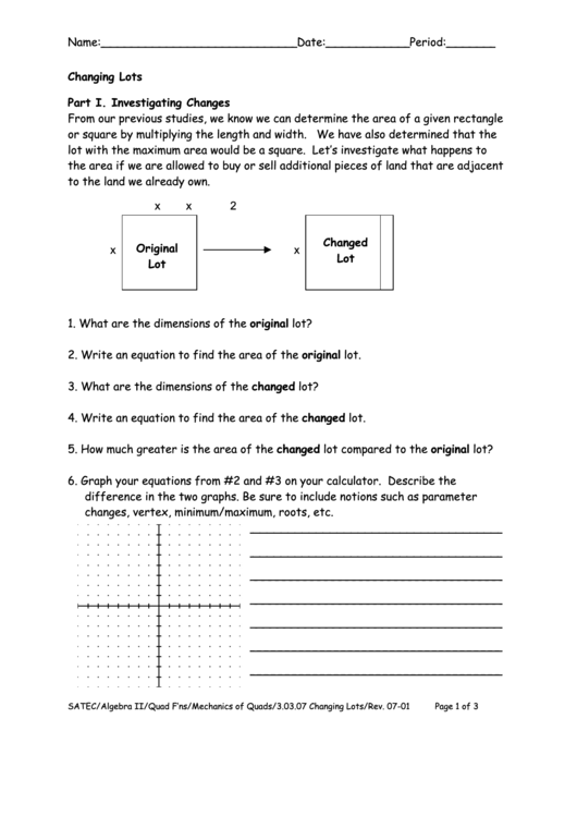 Changing Lots - Algebra Worksheets Printable pdf