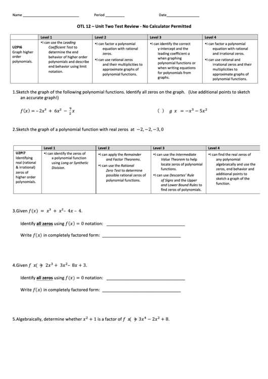 Unit Two Test Review Printable pdf