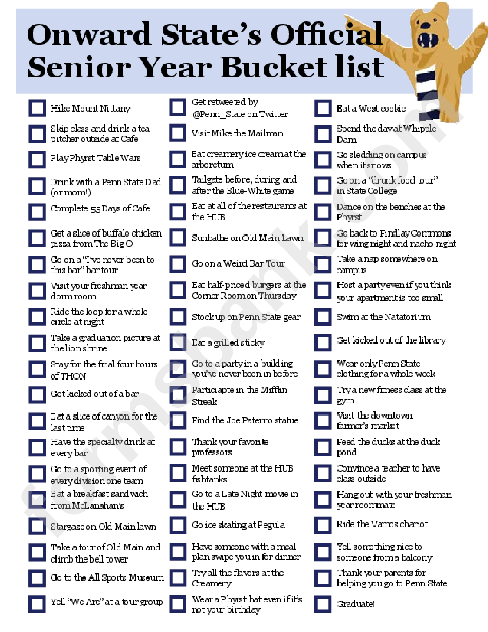 Senior Year Bucket List Template
