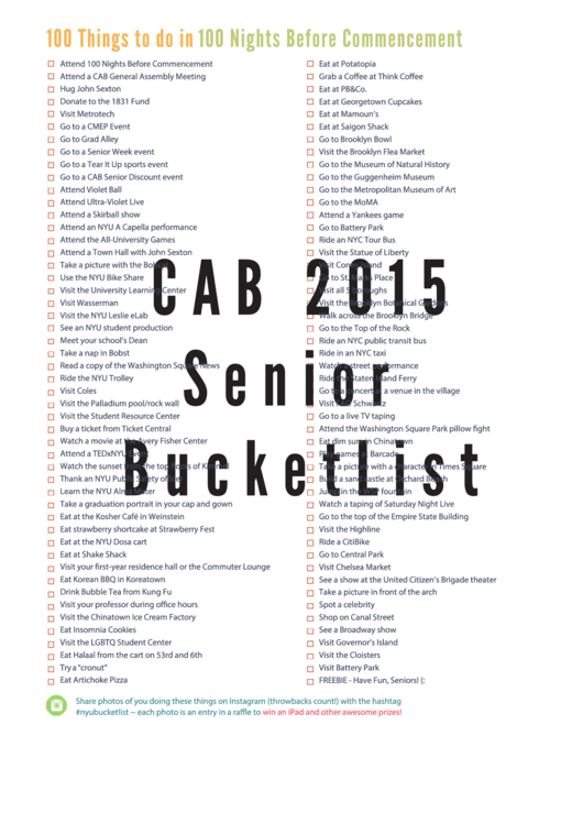 100 Things To Do In 100 Nights Before Commencement List Printable pdf