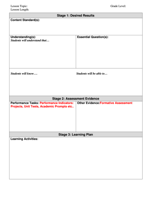 Blank Lesson Plan Template Printable pdf