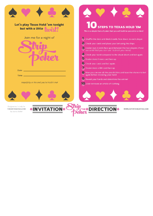 Strip Poker Texas Holdem Rules Sheet Printable pdf
