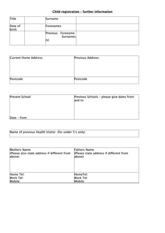 Child Registration - Further Information Printable pdf