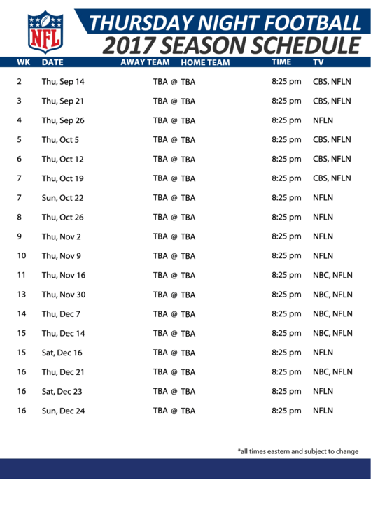 Season Schedule - 2017 printable pdf download