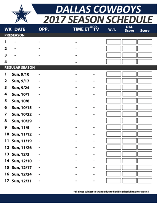 Season Schedule - 2017 Printable pdf