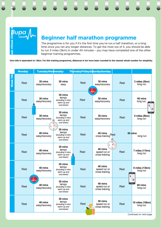 Beginner Half Marathon Programme Printable pdf