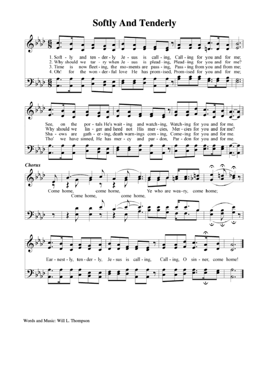 Softly And Tenderly (Sheet Music) Printable pdf