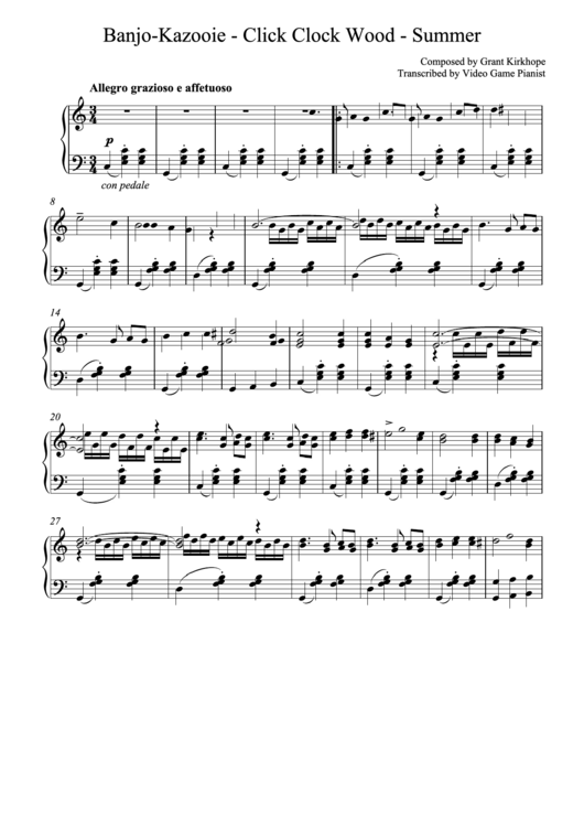 Grant Kirkhope - Banjo-Kazooie - Click Clock Wood - Summer Piano Sheet Music Printable pdf