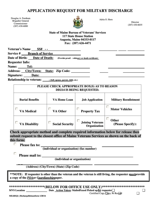 Application Request For Military Discharge