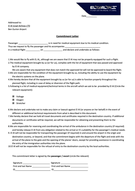 Commitment Letter Printable pdf