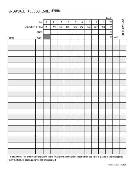 Snowball Race Scoresheet Template printable pdf download