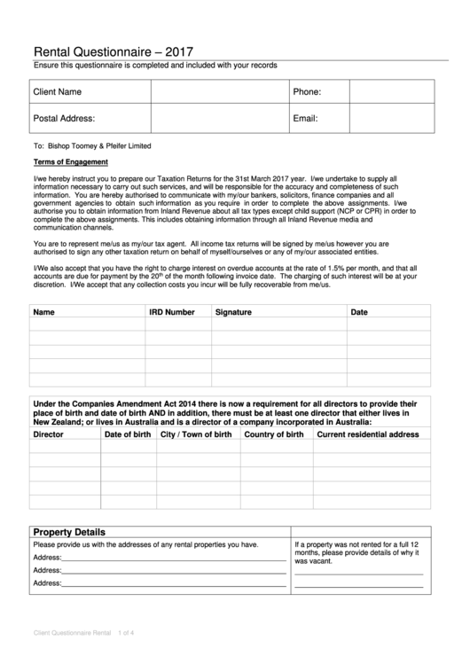 Sample Rental Questionnaire Template