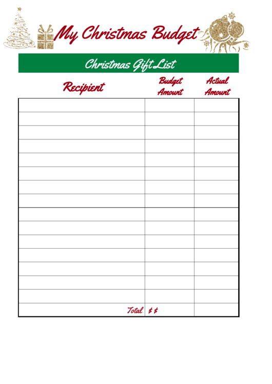 Christmas Gift List Template Printable pdf