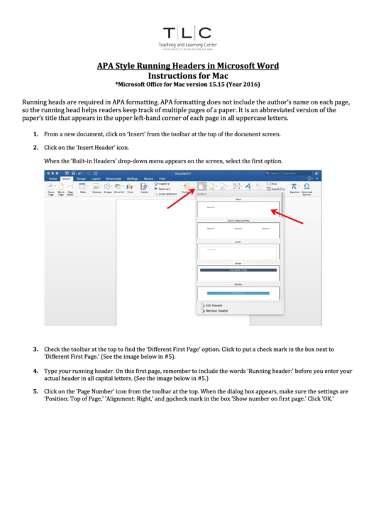 Apa Style Running Headers In Microsoft Word Instructions For Mac