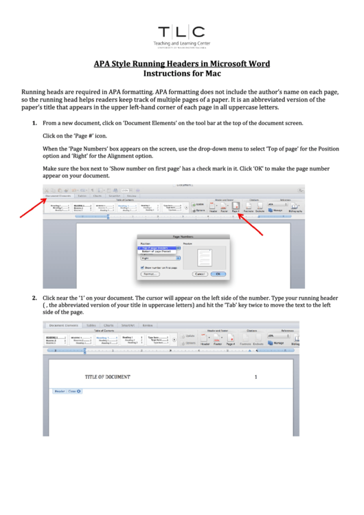 Apa Running Headers In Microsoft Word (Mac) Printable pdf