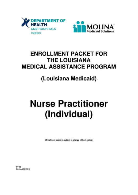 Nurse Practitioner Enrollment Packet For The Louisiana Medical Assistance Program Printable pdf