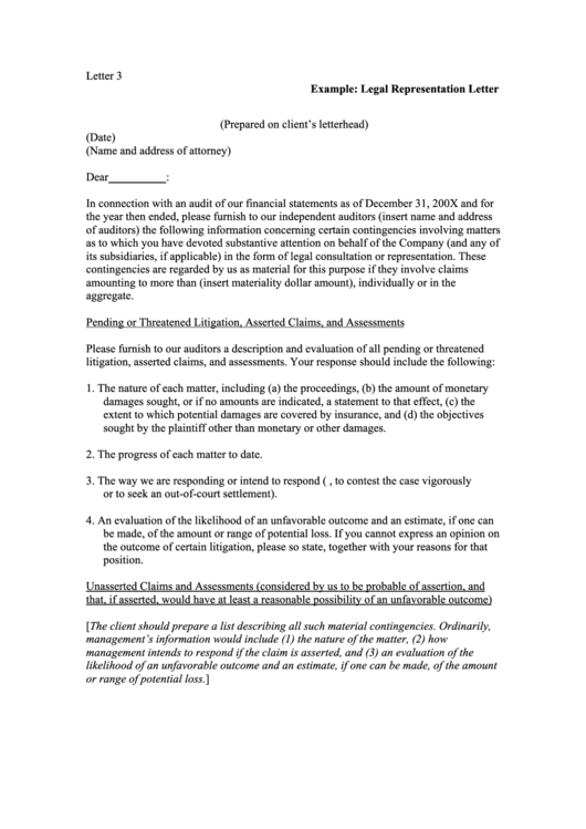 Legal Representation Letter Template Printable pdf