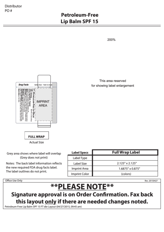 Petroleum Lip Balm Spf 15 Printable pdf