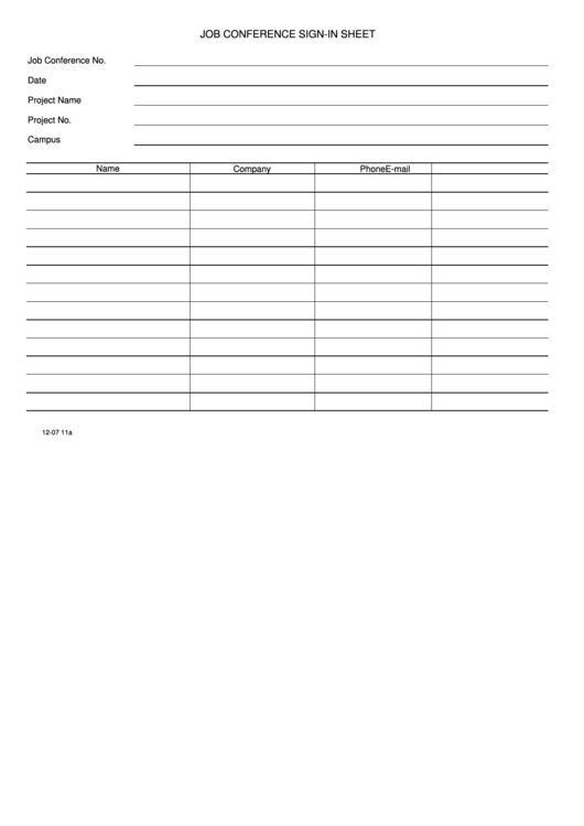 Job Conference Sign-In Sheet Printable pdf