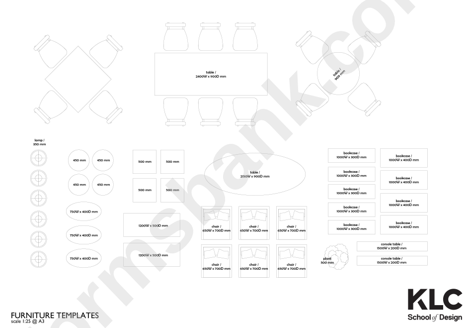 Furniture Templates Scale 125 printable pdf download