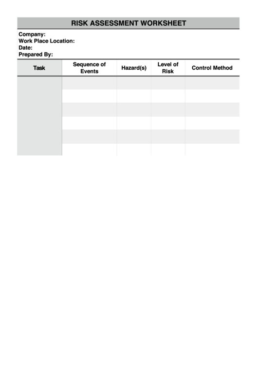 Risk Assessment Worksheet Template Printable pdf
