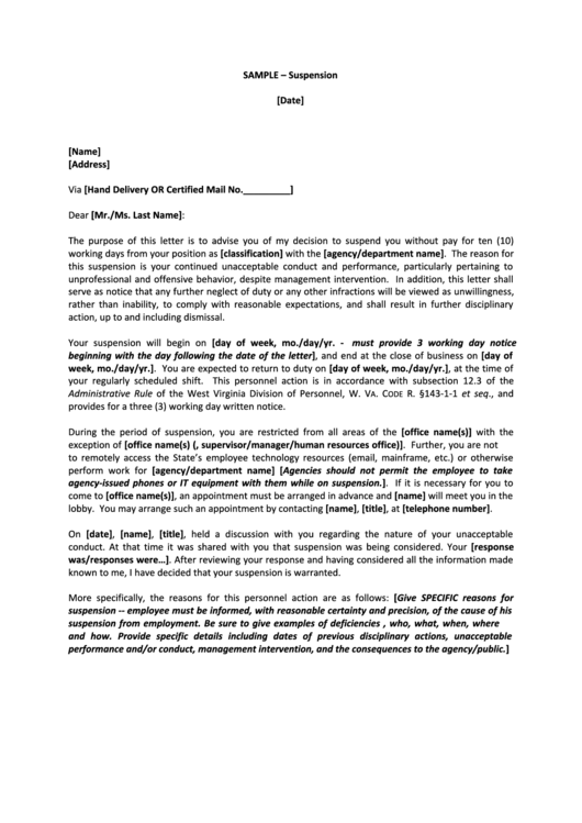 Sample Suspension Letter Template printable pdf download