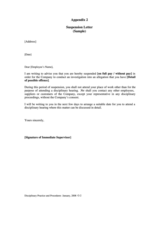 Suspension Letter Template (Sample) printable pdf download