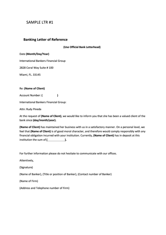 Banking Letter Of Reference Template