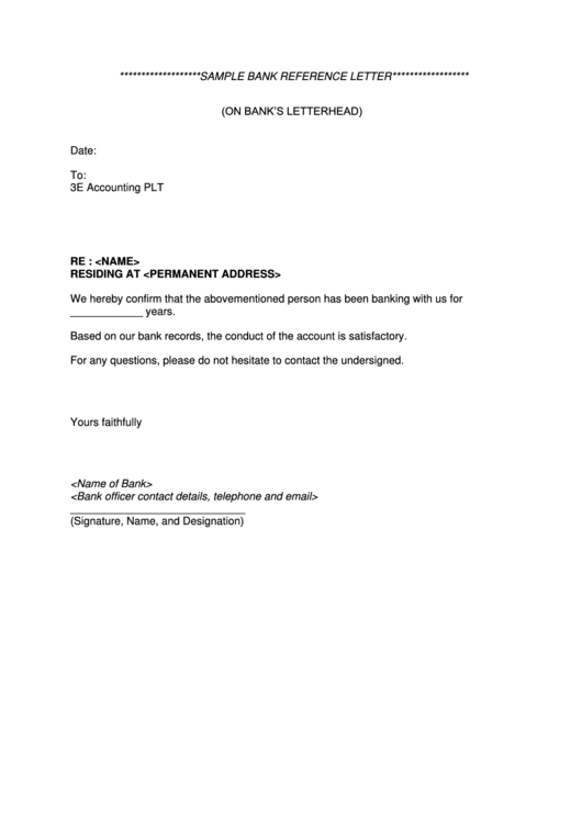 Bank Reference Letter Template Printable pdf