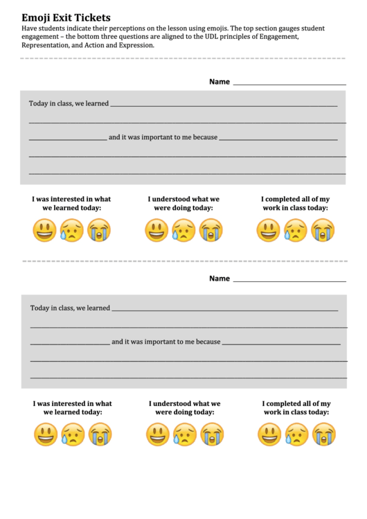 Emoji Exit Tickets Template Printable pdf