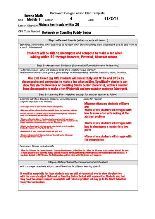 Backward Design Lesson Plan Template Printable Pdf Download