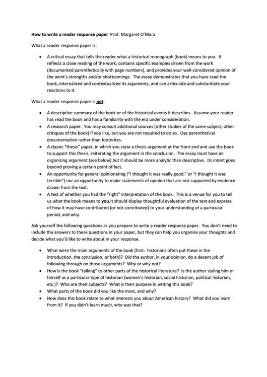 How To Write A Reader Response Paper Printable pdf