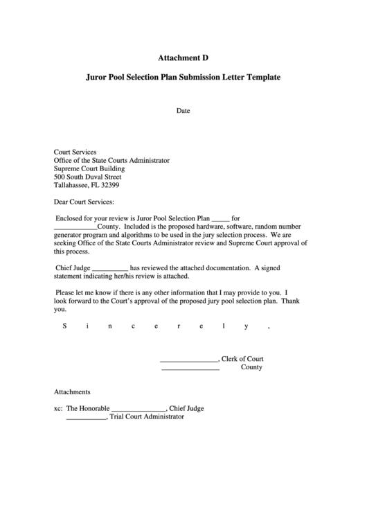 Attachment D - Juror Pool Selection Plan Submission Letter Template Printable pdf