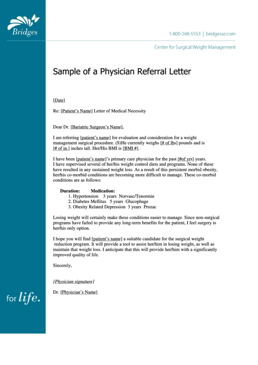 Sample Physician Referral Letter Template Printable pdf