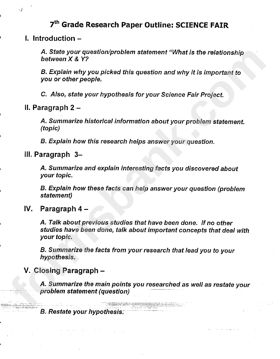 7th Grade Research Paper Outline: Science Fair