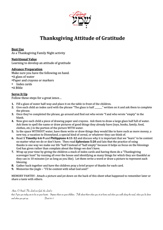 Thanksgiving Attitude Of Gratitude Activity Sheet Printable pdf